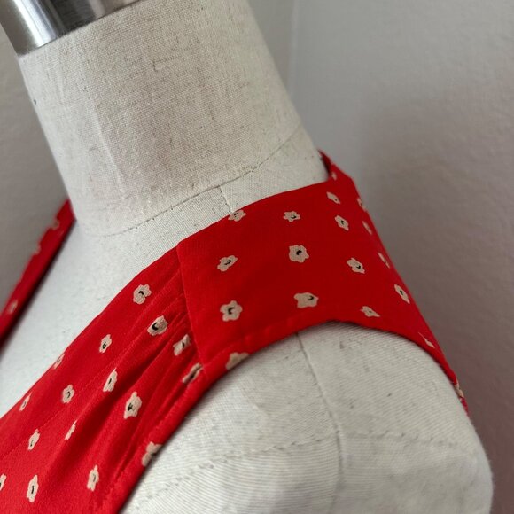 Madewell Silk Button-Front Sleeveless Midi Dress Red White Floral Print Sz S - Picture 8 of 13